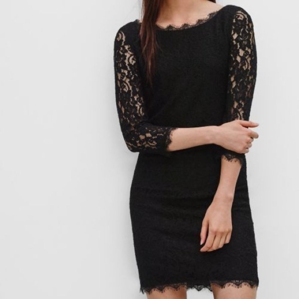 BABATON Black Lace Bodycon Rafael Dress 3/4 Sleeve